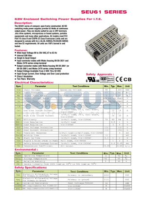 SEU61-104 datasheet - 63W Enclosed Switching Power Supplies For I.T.E.