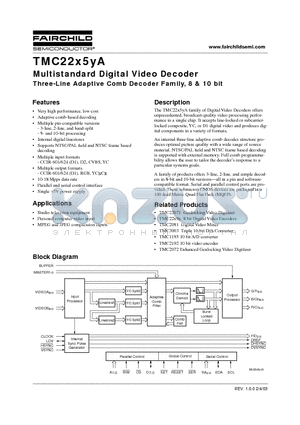 TMC22X5YA datasheet - Multistandard Digital Video Decoder Three-Line Adaptive Comb Decoder Family, 8 & 10 bit