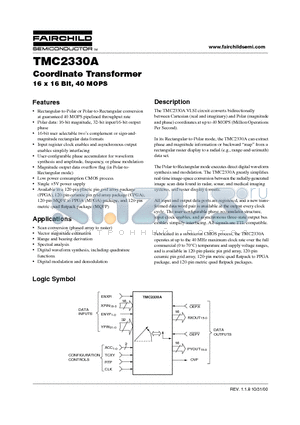 TMC2330A datasheet - Coordinate Transformer 16 x 16 Bit, 40 MOPS