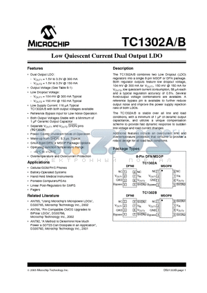 TC1302BDTVUATR datasheet - LOW QUIESCENT CURRENT DUAL OUTPUT LDO