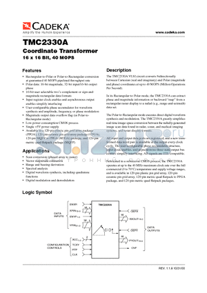 TMC2330AH5C datasheet - Coordinate Transformer 16 x 16 Bit, 40 MOPS