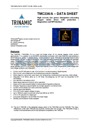 TMC236 datasheet - High current, low power dissipation microstep stepper motor driver with protection / diagnostics and SPI Interface