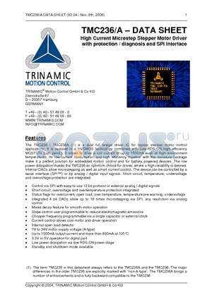 TMC236 datasheet - High Current Microstep Stepper Motor Driver with protection / diagnosis and SPI Interface