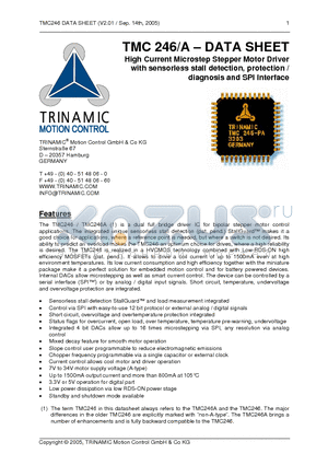 TMC246/A datasheet - High Current Microstep Stepper Motor Driver with sensorless stall detection, protection / diagnosis and SPI Interface