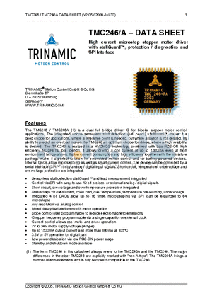 TMC246_1 datasheet - High current microstep stepper motor driver with stallGuard, protection / diagnostics and SPI Interface