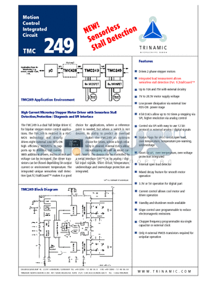 TMC249-EVAL datasheet - High Current Microstep Stepper Motor Driver with Sensorless Stall D e t e c t i o n ,P rotection / Diagnosis and SPI Interface