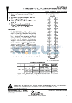 SN74CBT16390 datasheet - 16-BIT TO 32-BIT FET MULTIPLEXER/DEMULTIPLEXER BUS SWITCH