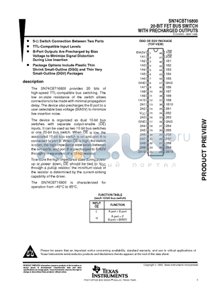 SN74CBT16800 datasheet - 20-BIT FET BUS SWITCH WITH PRECHARGED OUTPUTS