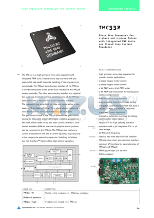 TMC332 datasheet - Micro Step Sequencer for 2-phase and 3-phase Motors with Integrated PWM Units and Closed Loop Current Regulator