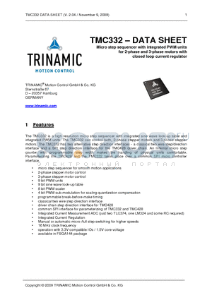 TMC332 datasheet - Micro step sequencer with integrated PWM units for 2-phase and 3-phase motors with closed loop current regulator