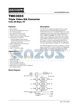 TMC3503 datasheet - Triple Video D/A Converter 8 bit, 80 Msps, 5V