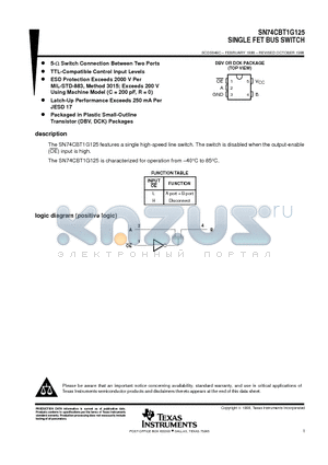 SN74CBT1G125DBV datasheet - SINGLE FET BUS SWITCH