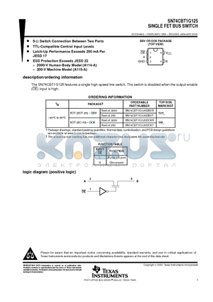 SN74CBT1G125DBVR datasheet - SINGLE FET BUS SWITCH