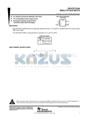 SN74CBT1G384DCK datasheet - SINGLE FET BUS SWITCH