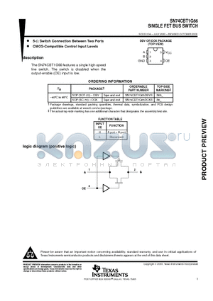 SN74CBT1G66 datasheet - SINGLE FET BUS SWITCH