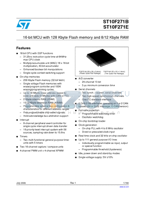 ST10F271B datasheet - 16-bit MCU with 128 Kbyte Flash memory and 8/12 Kbyte RAM