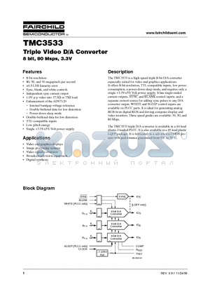 TMC3533KRC30 datasheet - Triple Video D/A Converter 8 bit, 80 Msps, 3.3V