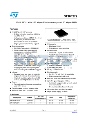 ST10F272 datasheet - 16-bit MCU with 256 Kbyte Flash memory and 20 Kbyte RAM