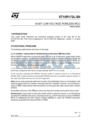 ST10R172L-B0 datasheet - 16-BIT LOW VOLTAGE ROMLESS MCU