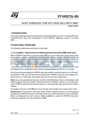 ST10R272L-B0 datasheet - 16-BIT ROMLESS LOW VOLTAGE MCU WITH MAC