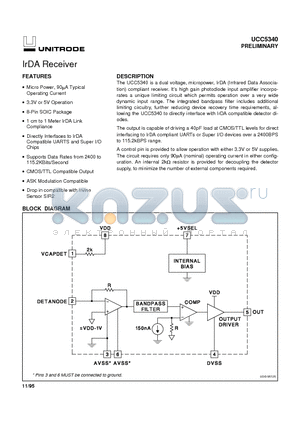 UCC5340 datasheet - IrDA Receiver