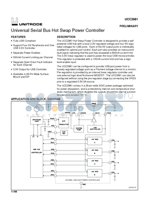 UCC3981 datasheet - Universal Serial Bus Hot Swap Power Controller