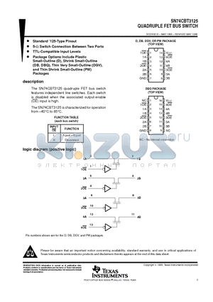 SN74CBT3125DB datasheet - QUADRUPLE FET BUS SWITCH