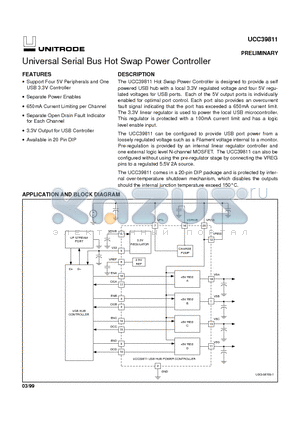 UCC39811 datasheet - Universal Serial Bus Hot Swap Power Controller