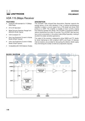 UCC5341 datasheet - IrDA 115.2kbps Receiver