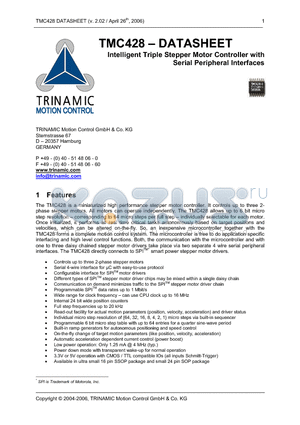 TMC428 datasheet - Intelligent Triple Stepper Motor Controller with Serial Peripheral Interfaces