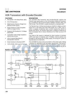 UCC5343M datasheet - IrDA Transceiver with Encoder/Decoder