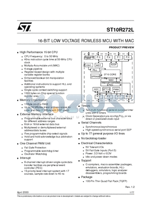 ST10R272 datasheet - 16-BIT LOW VOLTAGE ROMLESS MCU WITH MAC