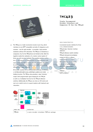 TMC423 datasheet - Triple Incremental Encoder Interface and Companion IC for the TMC428