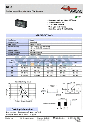 SF-2 datasheet - Surface Mount / Precision Metal Film Resistors