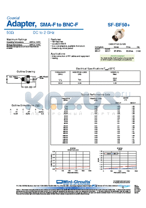 SF-BF50 datasheet - SMA-F to BNC-F