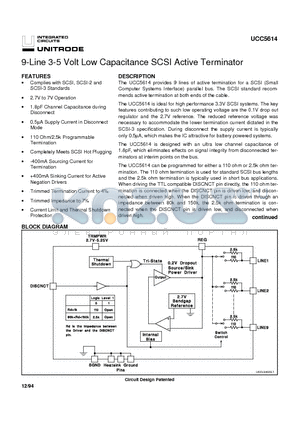 UCC5614 datasheet - 9-Line 3-5 Volt Low Capacitance SCSI Active Terminator