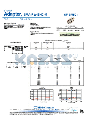 SF-BM50 datasheet - SMA-F to BNC-M