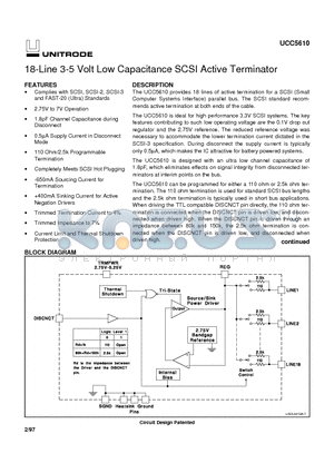 UCC5610 datasheet - 18-Line 3-5 Volt Low Capacitance SCSI Active Terminator
