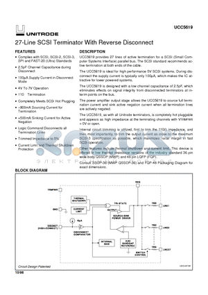 UCC5619 datasheet - 27-Line SCSI Terminator With Reverse Disconnect