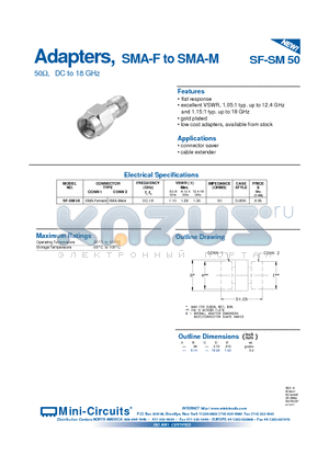 SF-SM50 datasheet - Adapters, SMA-F to SMA-M 50W, DC to 18 GHz