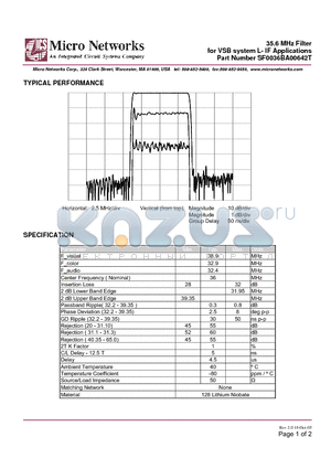 SF0036BA00642T datasheet - 35.6 MHz Filter for VSB system L- IF Applications