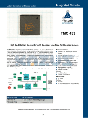 TMC453 datasheet - High End Motion Controller with Encoder Interface for Stepper Motors