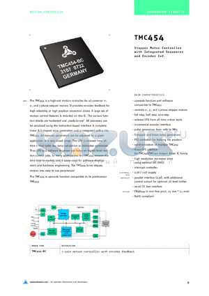TMC454 datasheet - Stepper Motor Controller with Integrated Sequencer and Encoder Inf.
