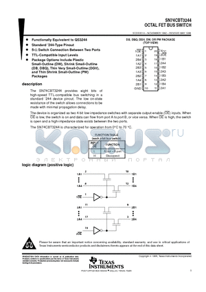 SN74CBT3244 datasheet - OCTAL FET BUS SWITCH