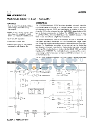 UCC5638 datasheet - Multimode SCSI 15 Line Terminator