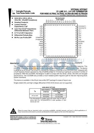 UCC5646 datasheet - 27-LINE 3-V - 5-V LVD TERMINATOR FOR WIDE ULTRA2, ULTRA3, ULTRA160 AND ULTRA320