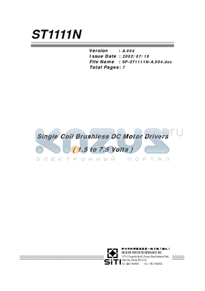 ST1111N datasheet - Single Coil Brushless DC Motor Drivers ( 1.5 to 7.5 Volts )