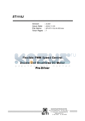 ST1115J datasheet - Flexible PWM Speed Control Double Coil Brushless DC Motor Pre-Driver