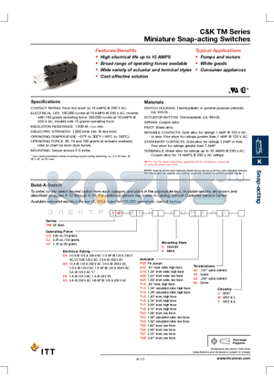 TMCGD6SA101AY datasheet - Miniature Snap-acting Switches