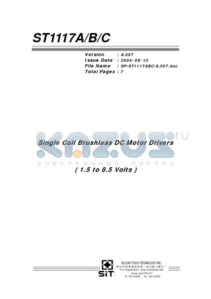 ST1117A datasheet - Single Coil Brushless DC Motor Drivers ( 1.5 to 8.5 Volts )